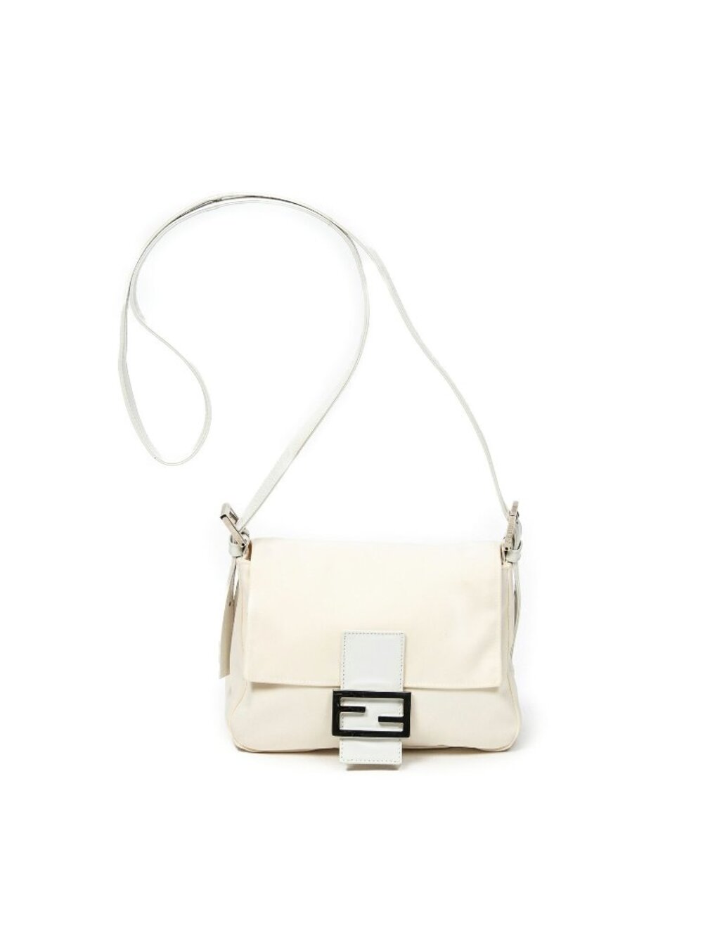 Fendi Flap Cross Ivory White Canvas Crossbody Bag